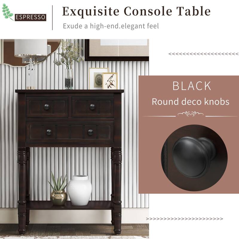 Narrow Console Table,Slim Sofa Table with Three Storage Drawers and Bottom Shelf for Living Room