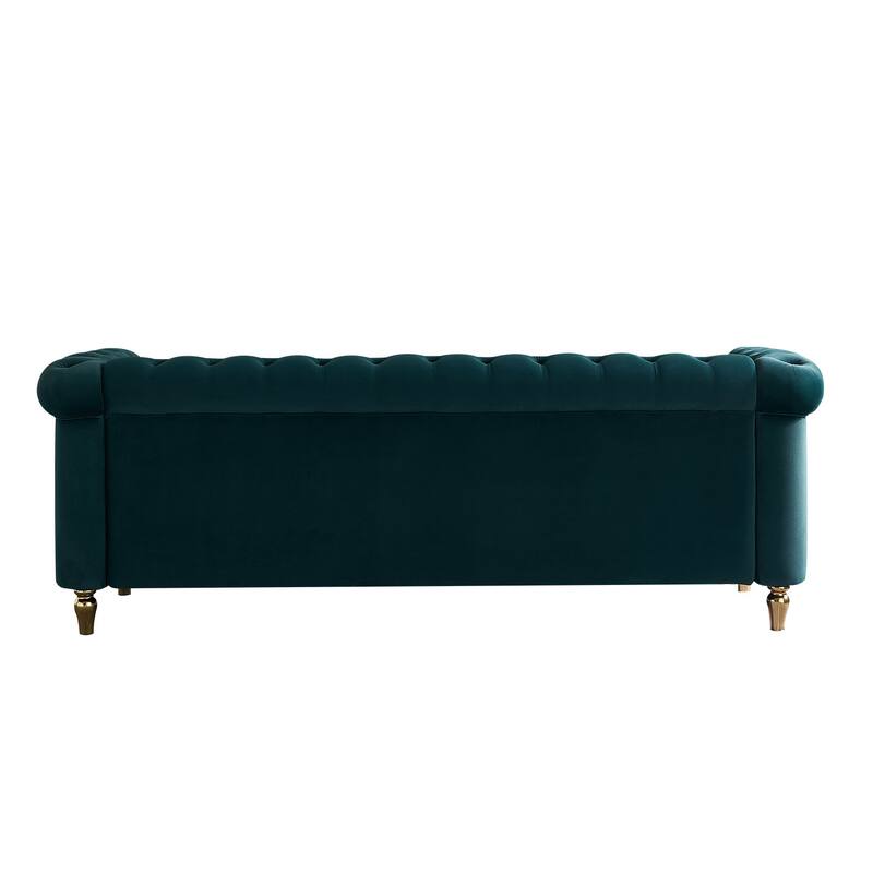 Modern Chesterfield Couch with Button Tufting, High-Density Foam & Gold Accents - 85'' Wide