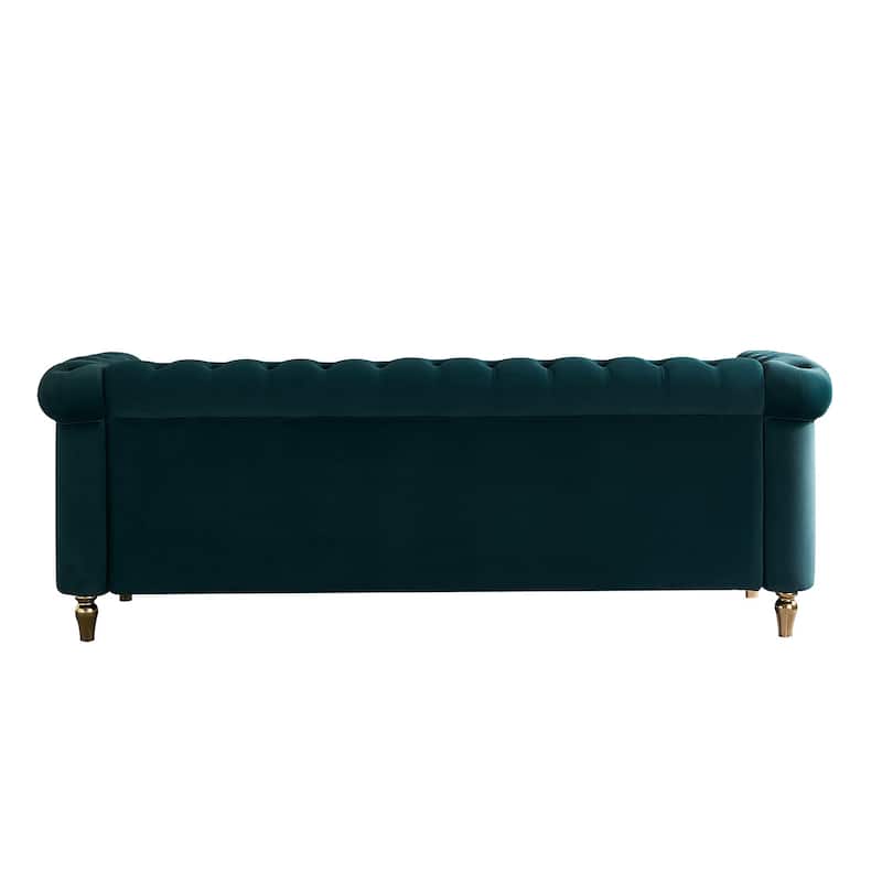 Rolled Arm Chesterfield Velvet Sofa - 84.65" High-Density Foam, Electroplated Legs - Elegant Living Room Accent