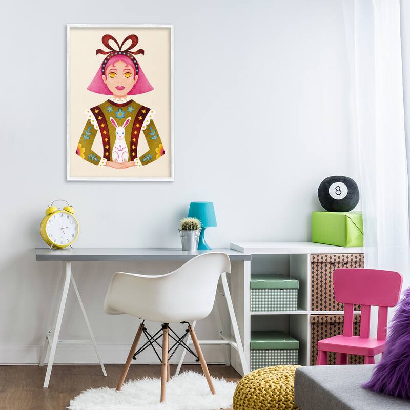 Stupell Pink Haired Girl & Bunny Framed Giclee Art Design By Hannah Moren