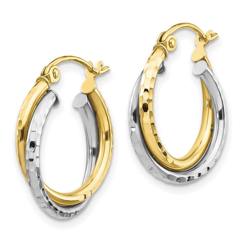 Curata 10k Two tone Gold Textured Double Twist Hoop Earrings - 19x4mm