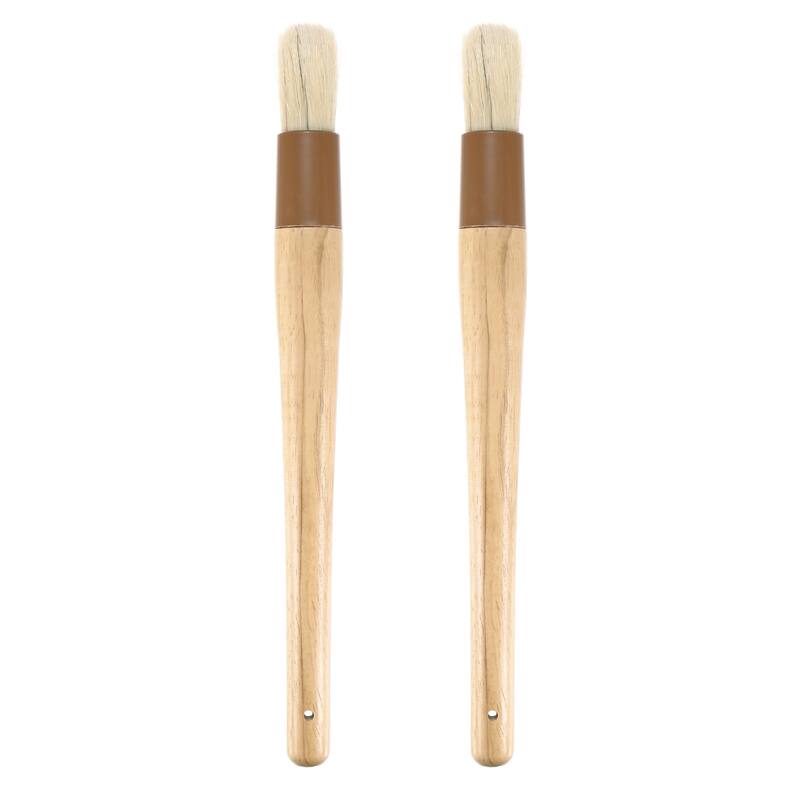 2-Pack Pastry Brush, Wooden Handle Natural Bristle Basting Round Brush - Brown