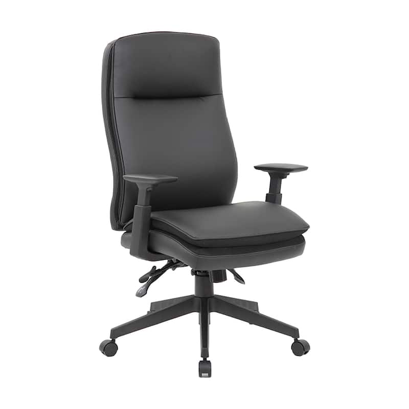 Executive Office Chair, Black Soft Vinyl, Nylon Base, 3 Paddle Tilt