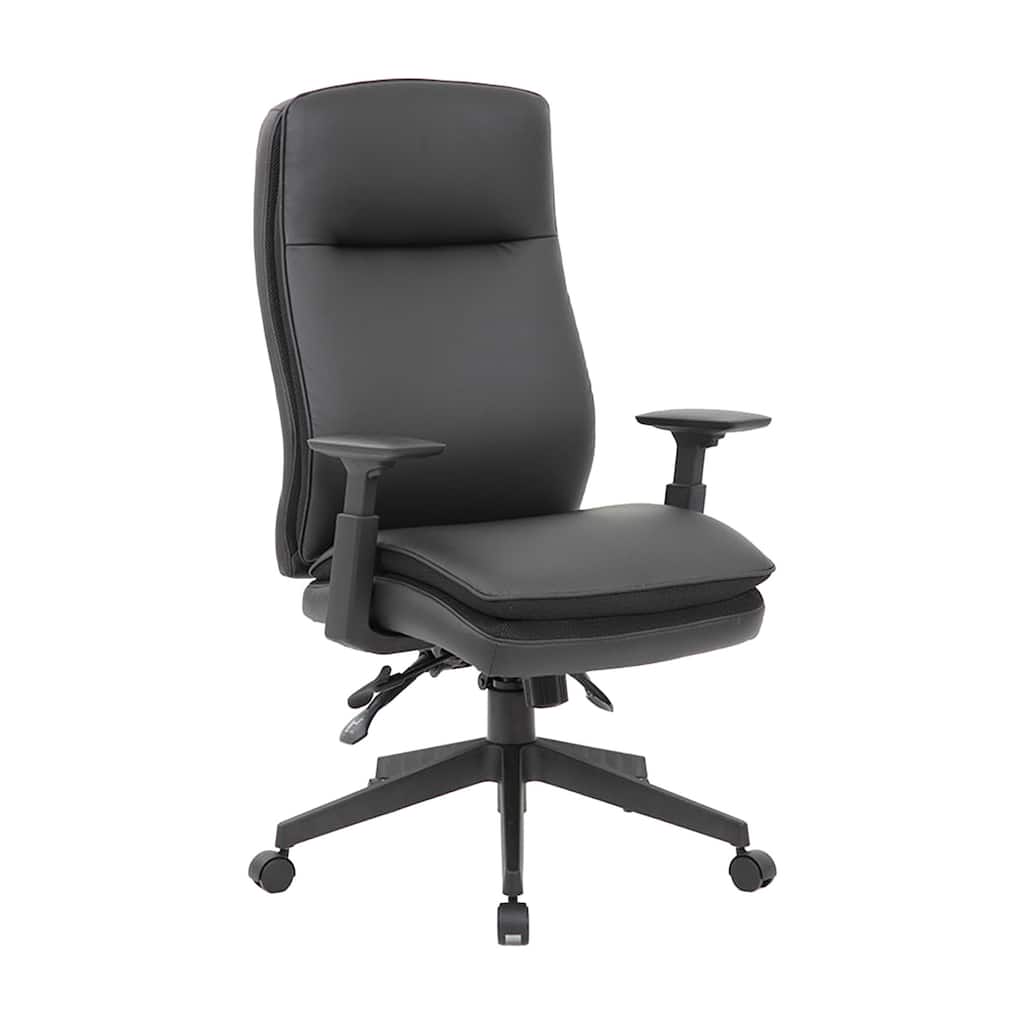 Executive Office Chair, Black Soft Vinyl, Nylon Base, 3 Paddle Tilt
