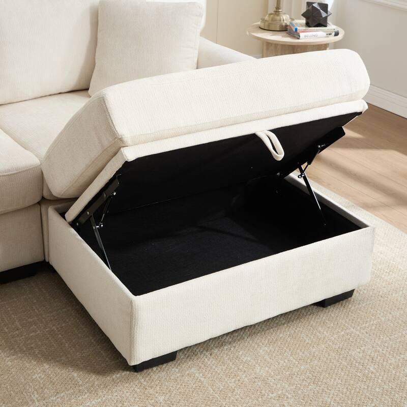 97" L-Shaped Chenille Sectional Sofa with Movable Storage Ottoman