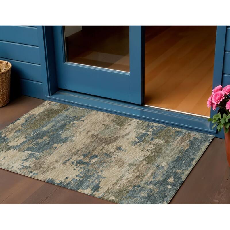 HomeRoots Abstract Transitional Rectangle Outdoor Rug - 3' x 5'