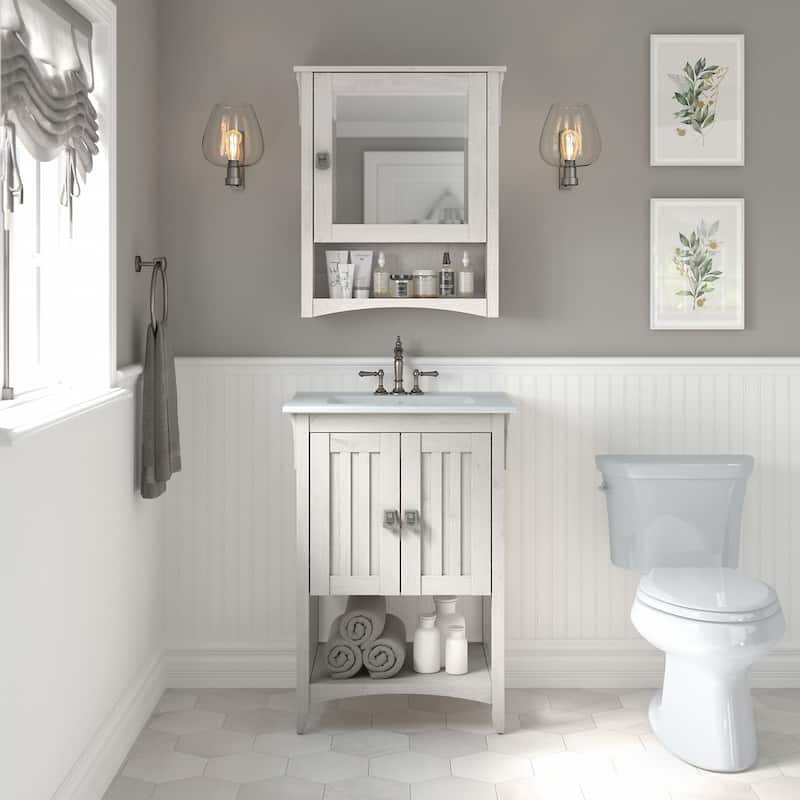 Salinas 24W Bathroom Vanity Sink & Medicine Cabinet by Bush Furniture - Linen White Oak
