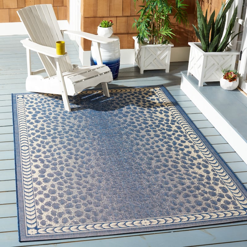 SAFAVIEH Courtyard Sanyi Indoor/ Outdoor Waterproof Patio Backyard Rug - 2'7" x 5' - Navy/Beige