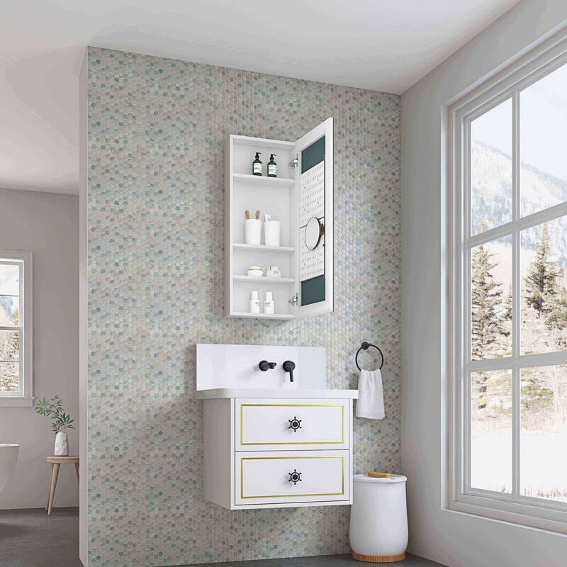 Wall Mounted Bathroom Medicine Cabinet with HD Mirror, Recessed or Surface Mount, Storage for Cosmetics & Personal Care