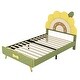 preview thumbnail 5 of 10, Twin Size Upholstered Platform Bed with Sunflower Shaped Headboard, Cute Bedframe w/Wood Slats Support for Kids Girls Boys Green