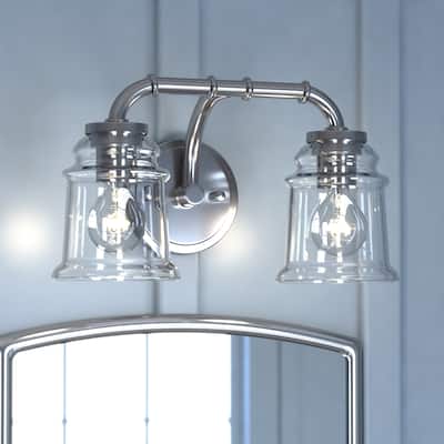 Toledo 2 Light Satin Nickel Industrial Jar Bathroom Vanity Fixture - 14.75-in W x 8.25-in H x 8-in D