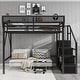 preview thumbnail 76 of 98, Metal Loft Bed with Wooden Stairs Built-in Storage Shelves and Wardrobe, High Loft Bed Frame with Side Grid Storage Rack