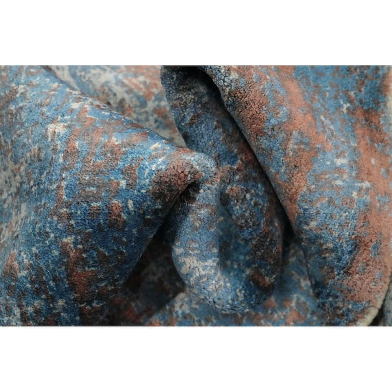 Hand Knotted Oriental Viscose Silk Carpet Modern Abstract Navy Blue & Blues Abstract Area Rug - 7' 10'' X 5' 0''