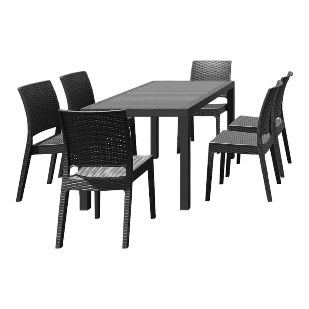 7 Piece Gray Outdoor Patio Wickerlook Dining Set 55"