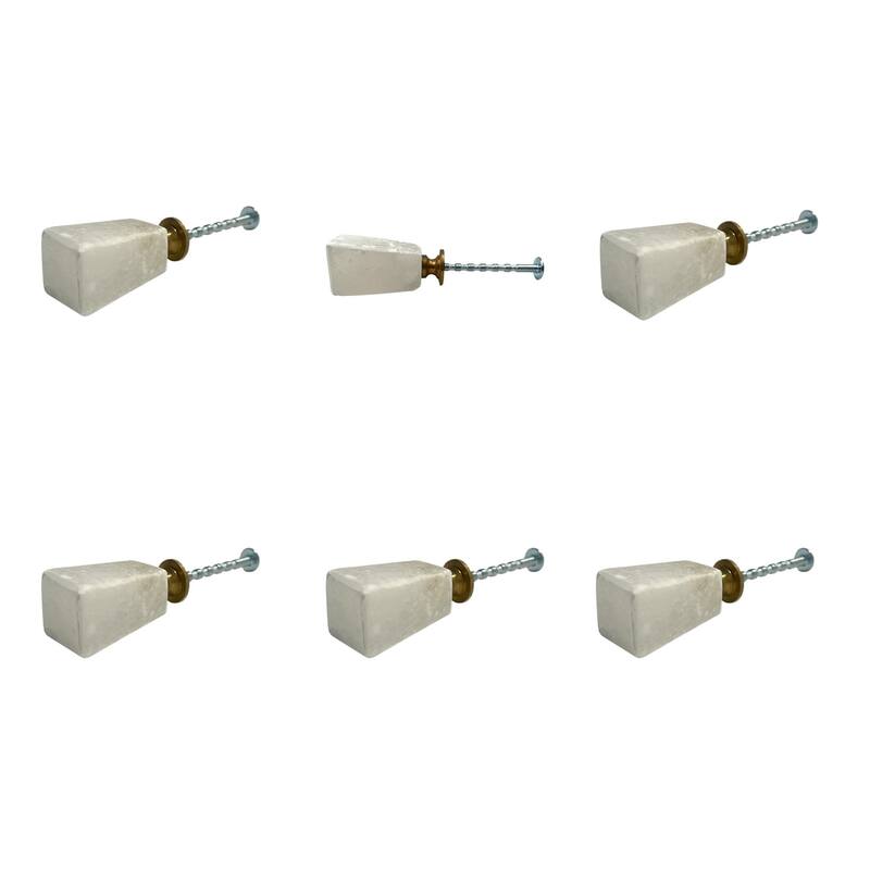 HomeRoots Set of Six White Stone Square Cylindrical Drawer Pull Knobs - 5.10 in. x 6.00 in. x 1.00 in.