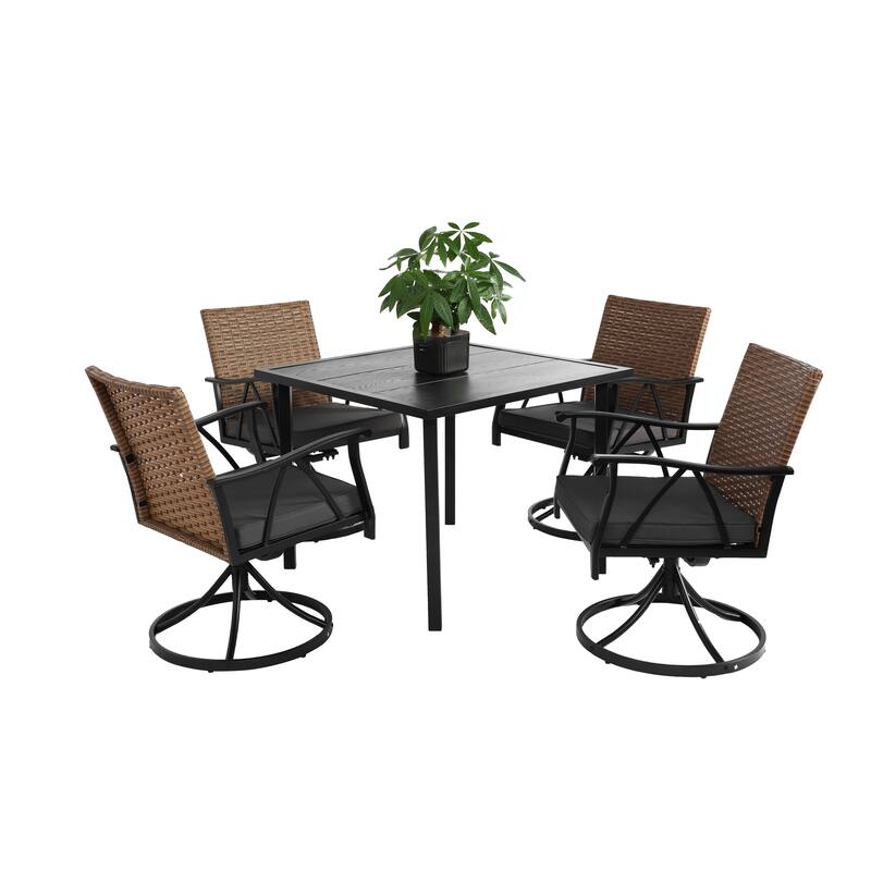 5 Piece Patio Dining Set for 4 with 4 Cushions Swivel Rocker Chairs, Steel Table Top, Removable Cushions for Backyard
