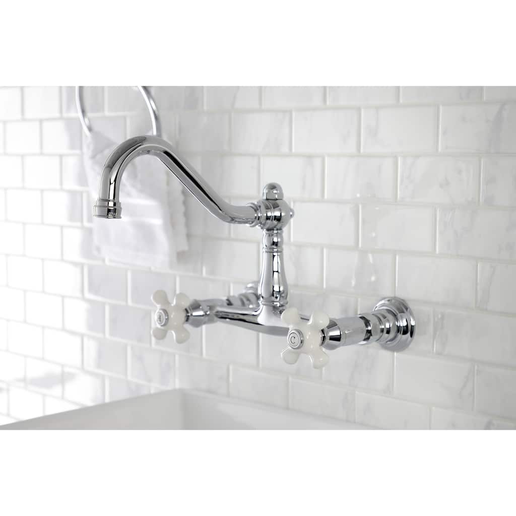 Kingston Brass Vintage Two-Handle 2-Hole Wall Mount Bathroom Faucet