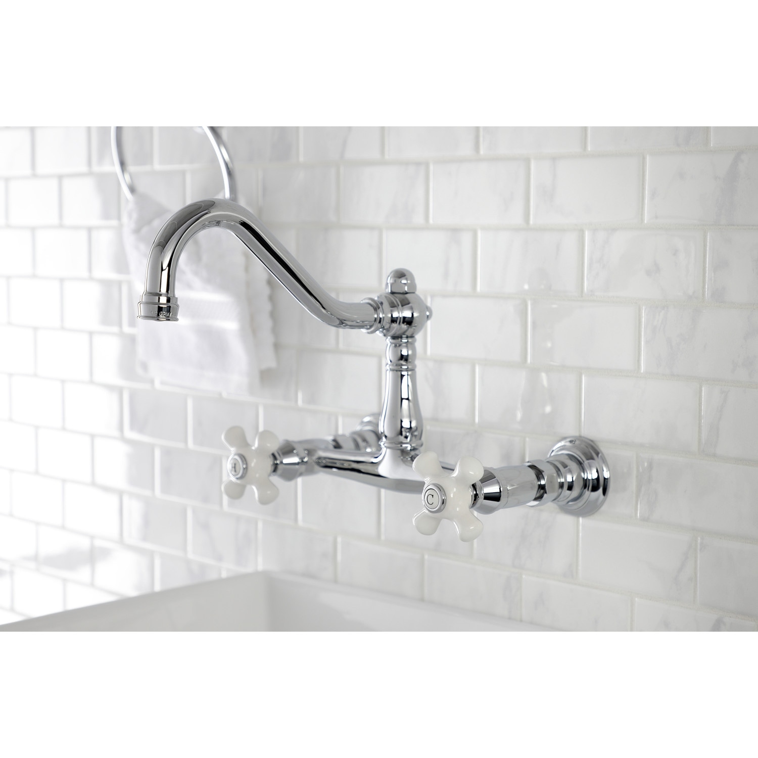 Kingston Brass Vintage Two-Handle 2-Hole Wall Mount Bathroom Faucet