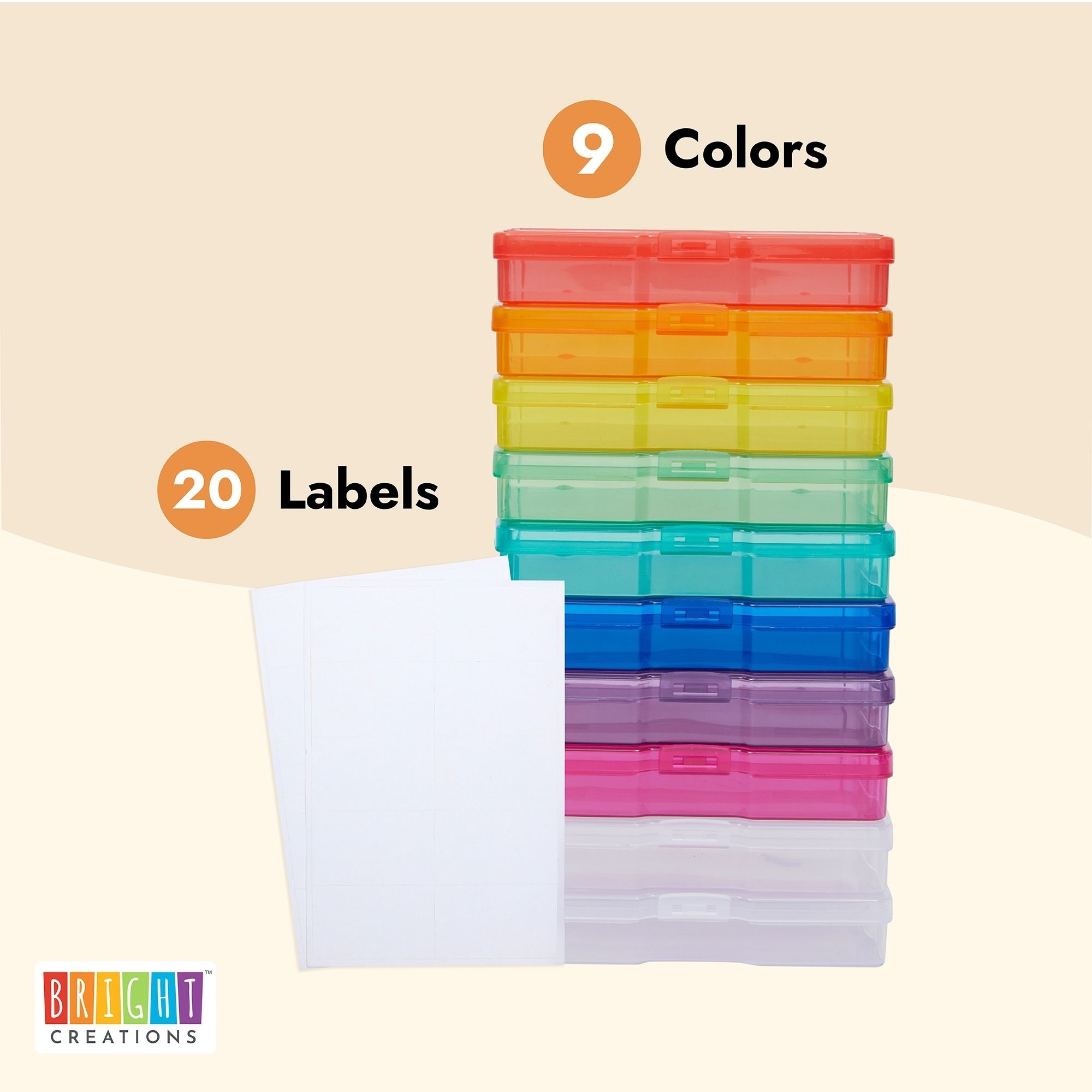 Rainbow Photo Storage Boxes for 4x6 inch Pictures with 20 Blank Labels (10 Pack)