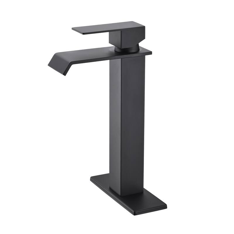 Topcraft Stainless Steel Single Handle Waterfall Faucet with Plate - Matte Blck
