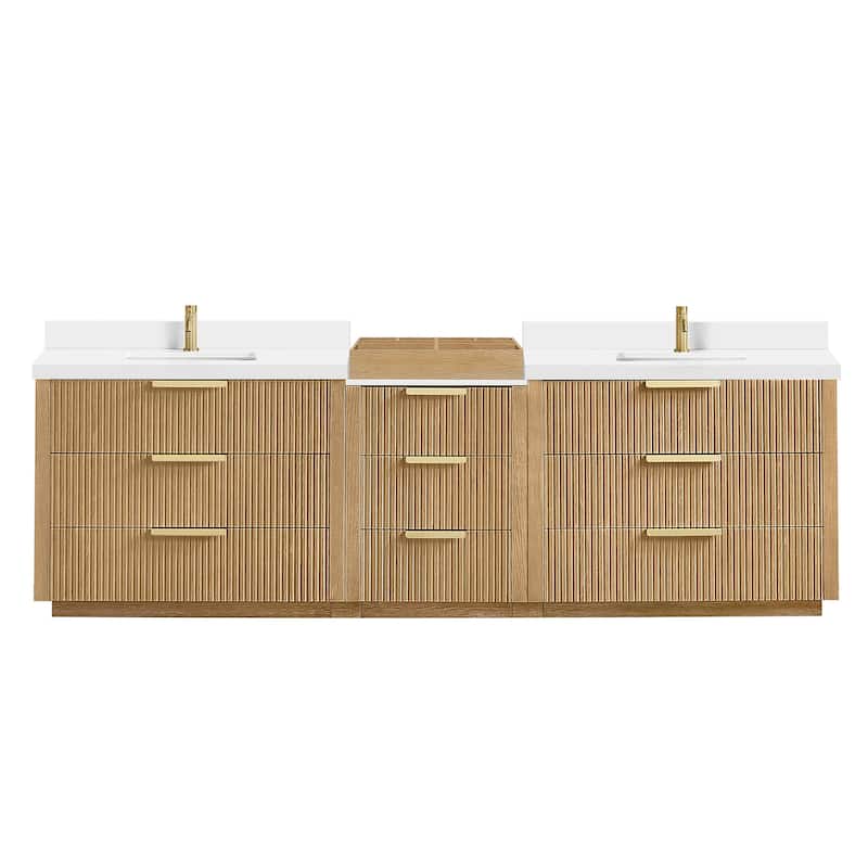 Santarem Double Vanity with Pure White Quartz Stone Top without Mirror - 108" - Washed Ash Grey