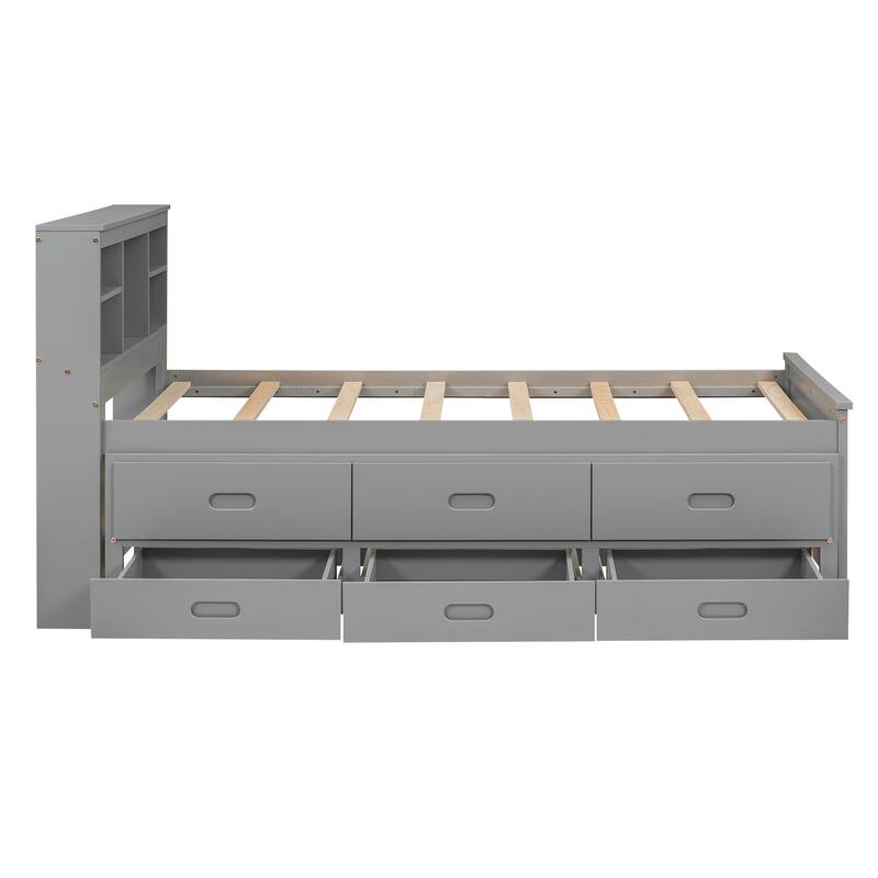 Twin Size Pine Wood Platform Bed Frame with 3 Drawers & Trundle