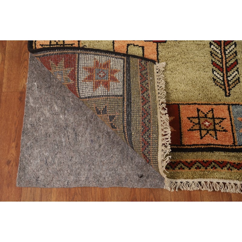 Hand Knotted Oriental 100% Wool Carpet Traditional Tribal Green Heriz (serapi) Runner Rug - 9' 11'' X 4' 1''