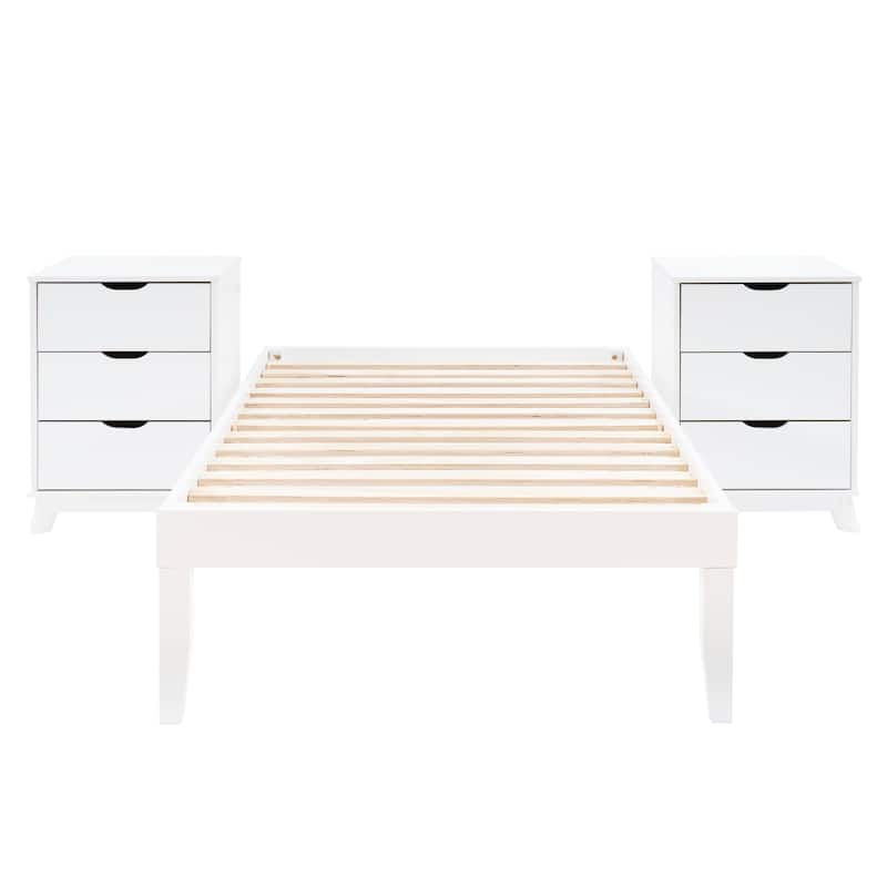 Purcell Bedroom 3-Piece Set with 3-Drawer Nightstands (Set of 2)