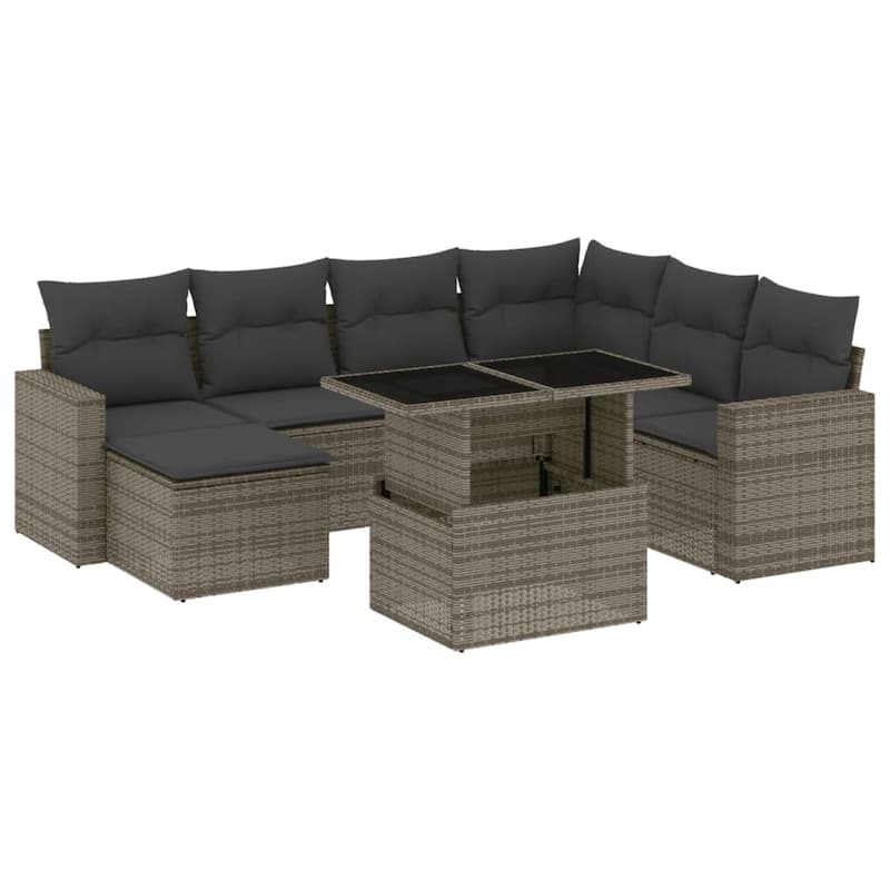 vidaXL Patio Sofa Set with Cushions Outdoor Furniture 8 Piece Poly Rattan