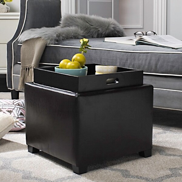 Leather storage ottoman shop with tray