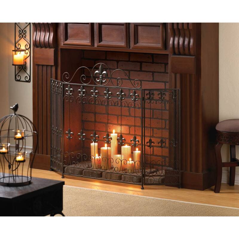 33.25" Black and Gray French Revival Fireplace Screen
