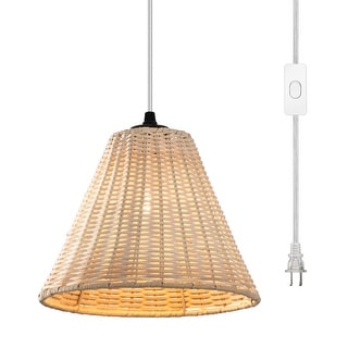1-Light Plug-in Swag Pendant Light with Hand-woven Rattan Shade ...