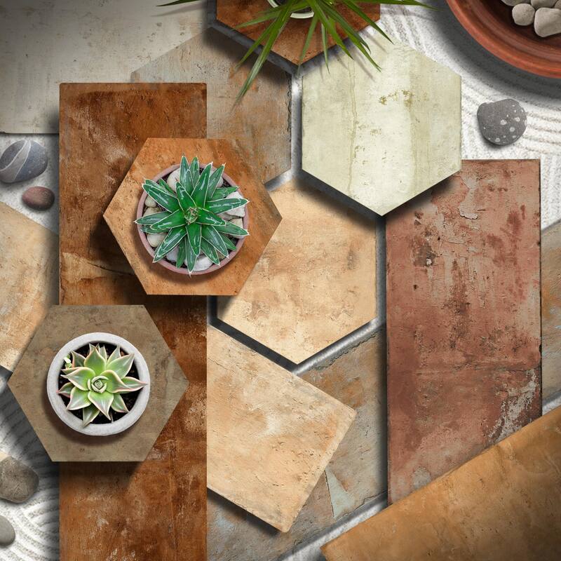Merola Tile Terre Hex Rosso 9-7/8" x 11-3/8" Porcelain Floor and Wall Tile - Case (17 Tiles)
