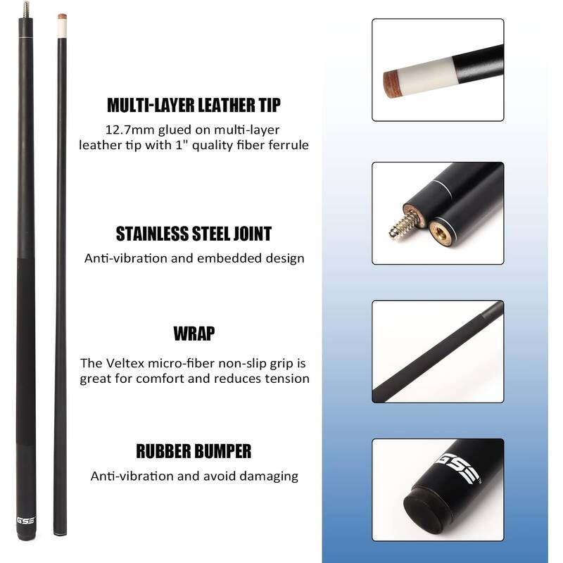GSE™ 58" 2-Piece Fiberglass Graphite Composite Billiard Pool Cue Stick for Men/Women, Great for House or Commercial/Bar Use