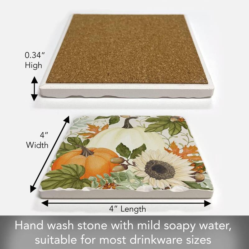 Absorbent Stone Tumbled Tile Coasters, Farmhouse Pumpkins, Set of 4