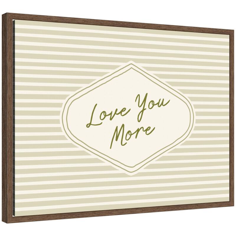 Kate and Laurel Retro Love You More Sage Green Striped by Lucky Guava Framed Canvas Wall Art Print - 18x24