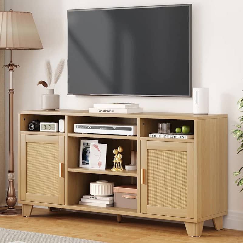 Rattan TV Stand for TVs up to 65 Inch with Rattan Door - 58 inches