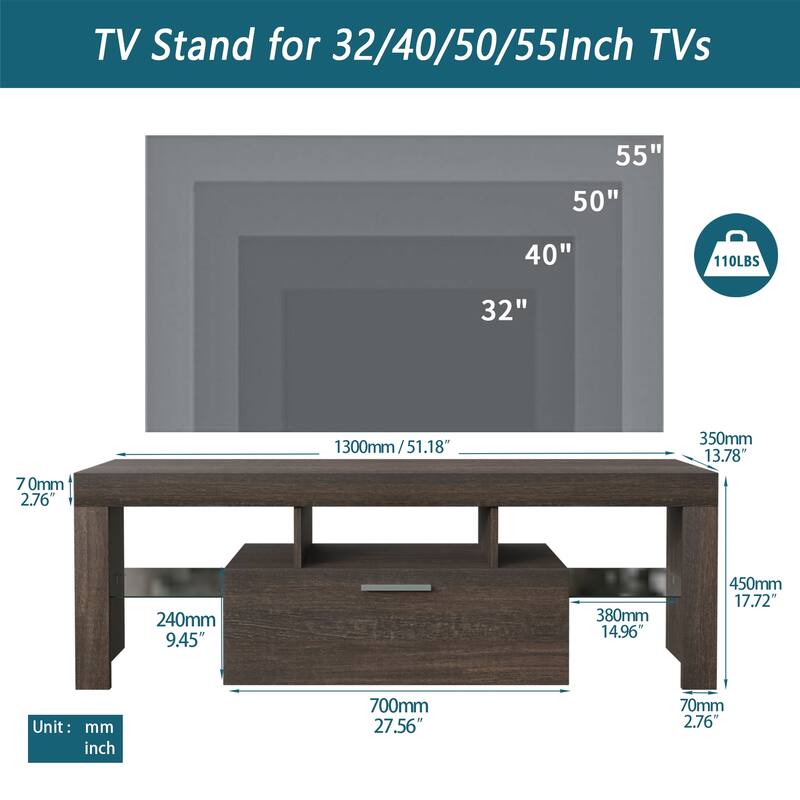 LED TV Stand Storage Cabinet Side Cabinet Fits TVs up to 55