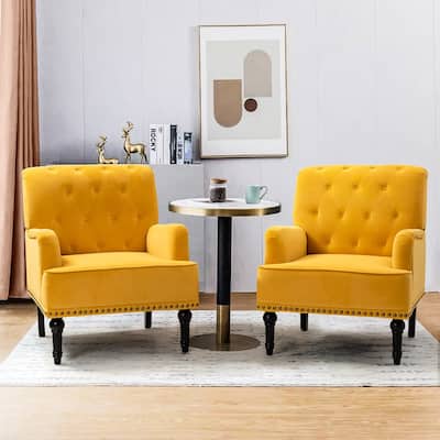 Geltrude Transitional Upholstered Club Chair with Tufted Back Set of 2 by HULALA HOME