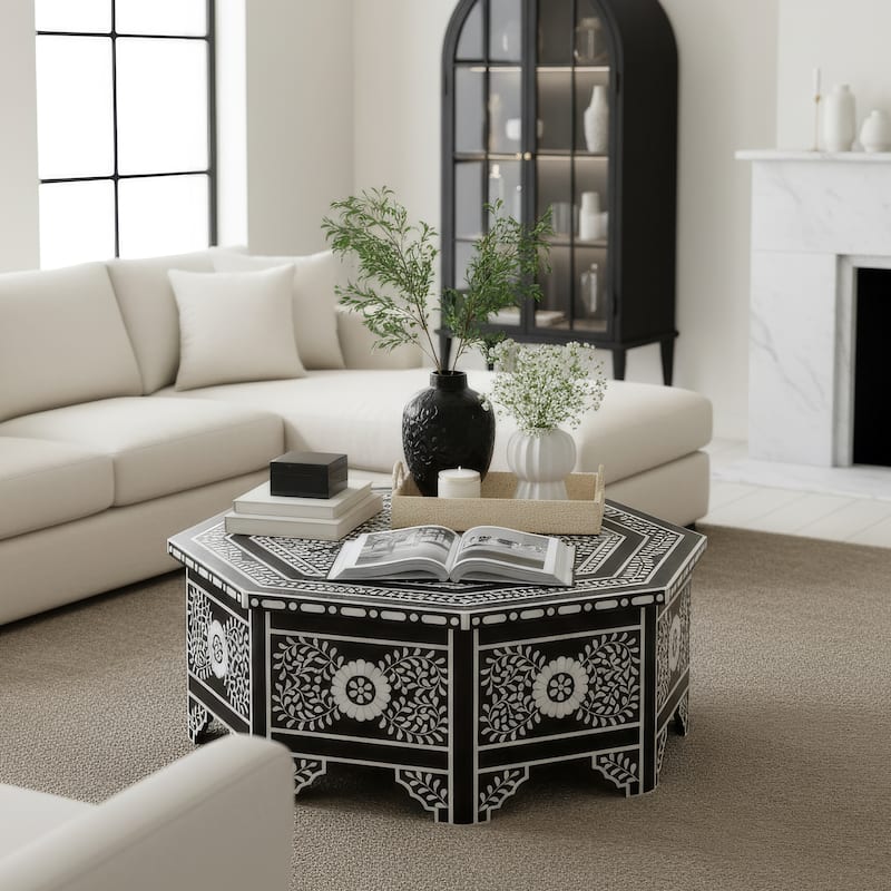 Blackwell 40.25 in. W Octagonal Bone In-Lay 1 Drawer Coffee Table