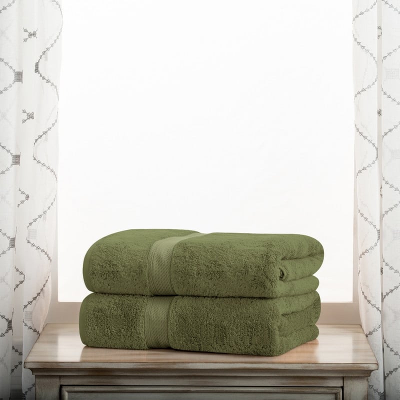 Blue Nile Mills Egyptian Cotton Plush Heavyweight 750 GSM Absorbent Bath Towel Set - Forest Green