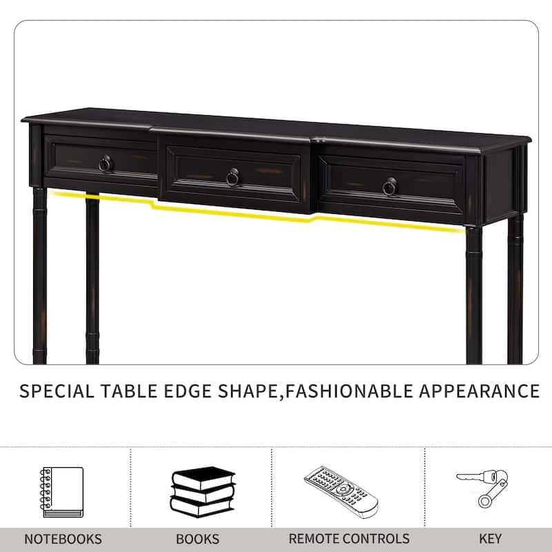 Console Table Sofa Table with Drawers for Entryway with Projecting Drawers and Long Shelf - N/A