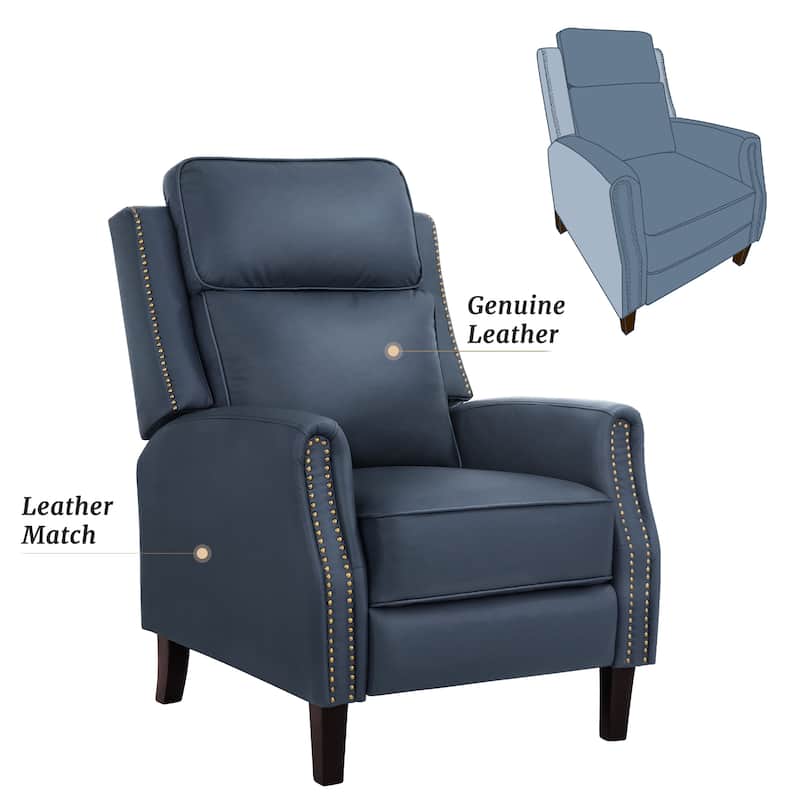 2 Set Genuine Leather Recliner Modern Push Back Recliner Chair Wingback 3 Adjustable Chair for Living Room