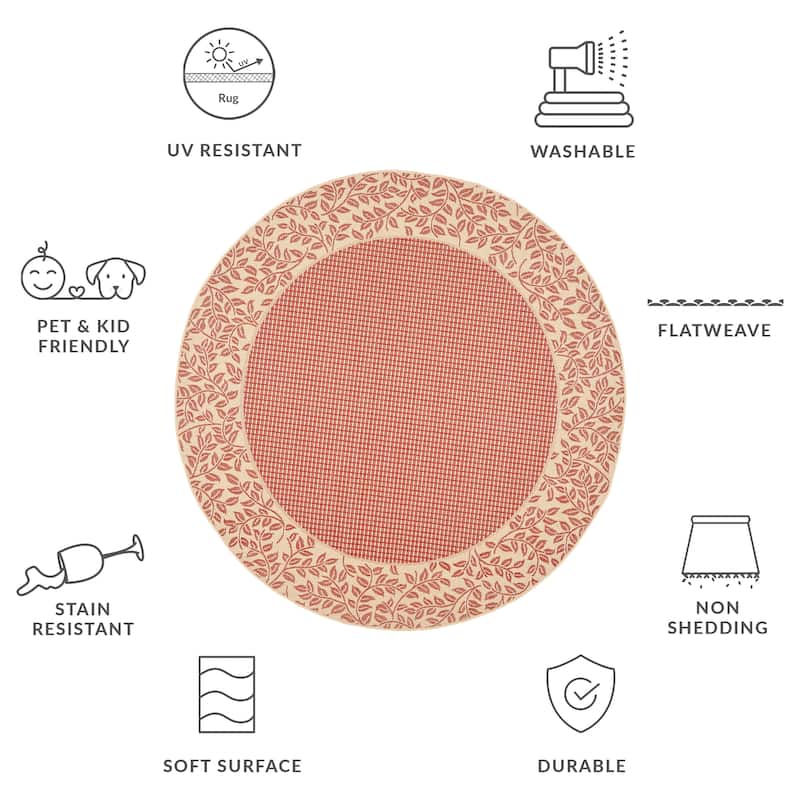 SAFAVIEH Courtyard Adorata Indoor /Outdoor Waterproof Backyard Patio Rug - 6'7" Round - Red/Natural