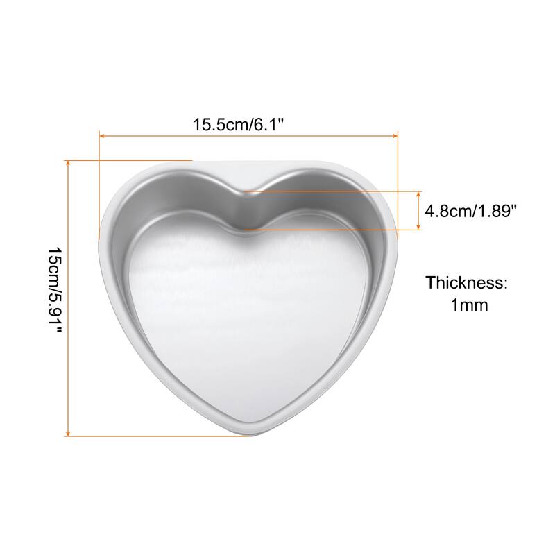 2x Heart Shaped Cake Pan w Removable Loose Bottom Aluminum Baking Pan - Silver - 6"