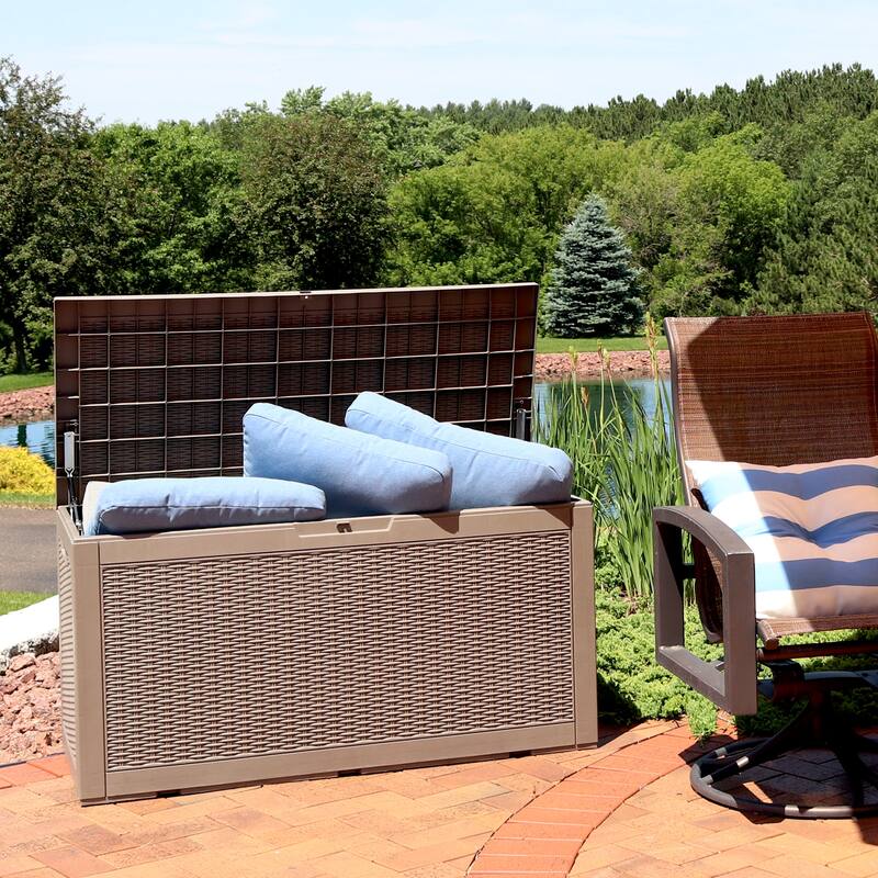 Sunnydaze Faux Rattan Outdoor Lockable Deck Storage Box - 100-Gal.