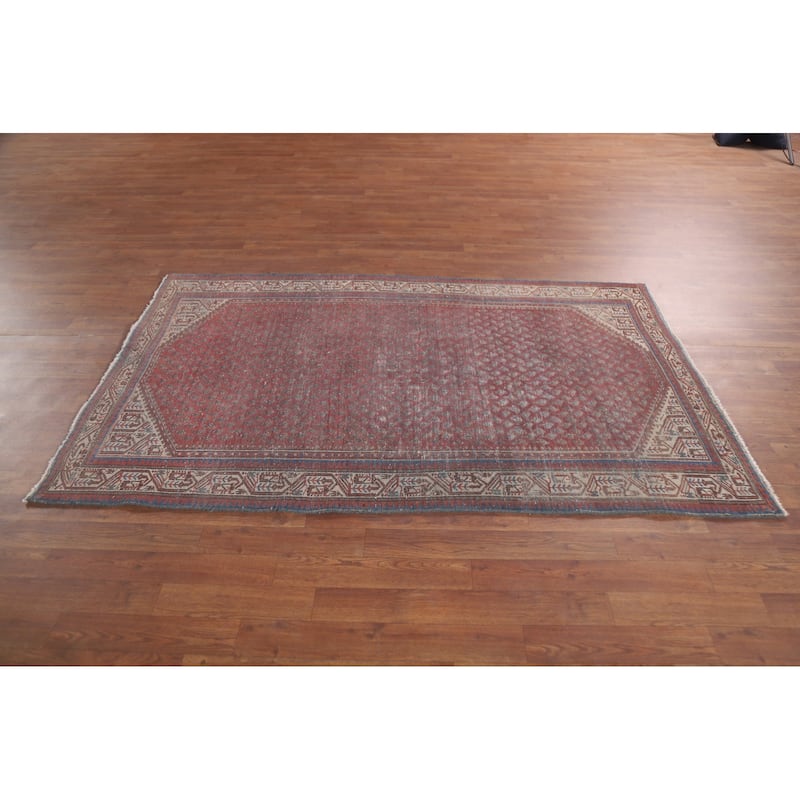 Hand Knotted Oriental 100% Wool Carpet Traditional All-Over Red Botemir Area Rug - 6' 5'' X 4' 1''