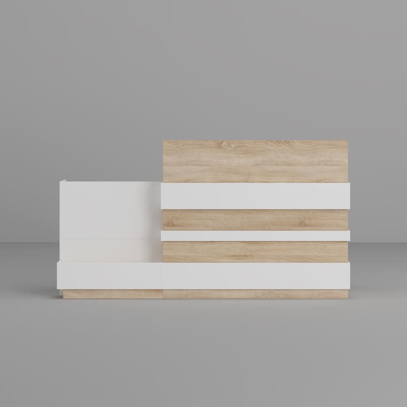 Modern Hotel Reception Desk - White + Oak with Keyboard Drawer