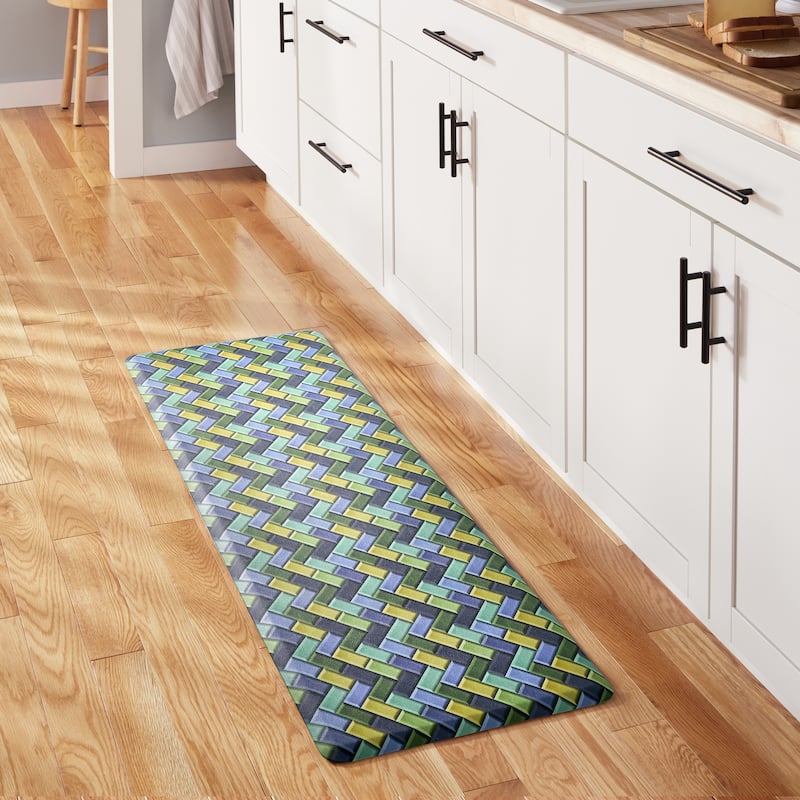 FIESTA Party Herringbone Tiles Modern Geo Anti-Fatigue Comfort Kitchen Mat, Non-Slip Floor Mat, Padded Standing Desk Mat