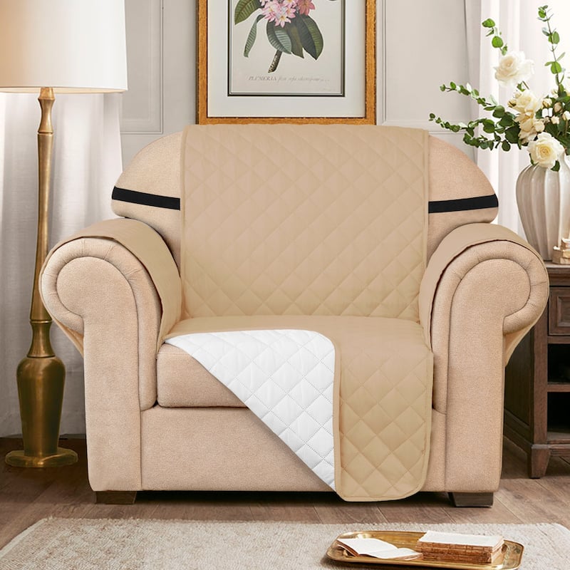 Subrtex Reversible Sofa Couch Cover Quilted Slipcover Furniture Protector - Chair - Khaki